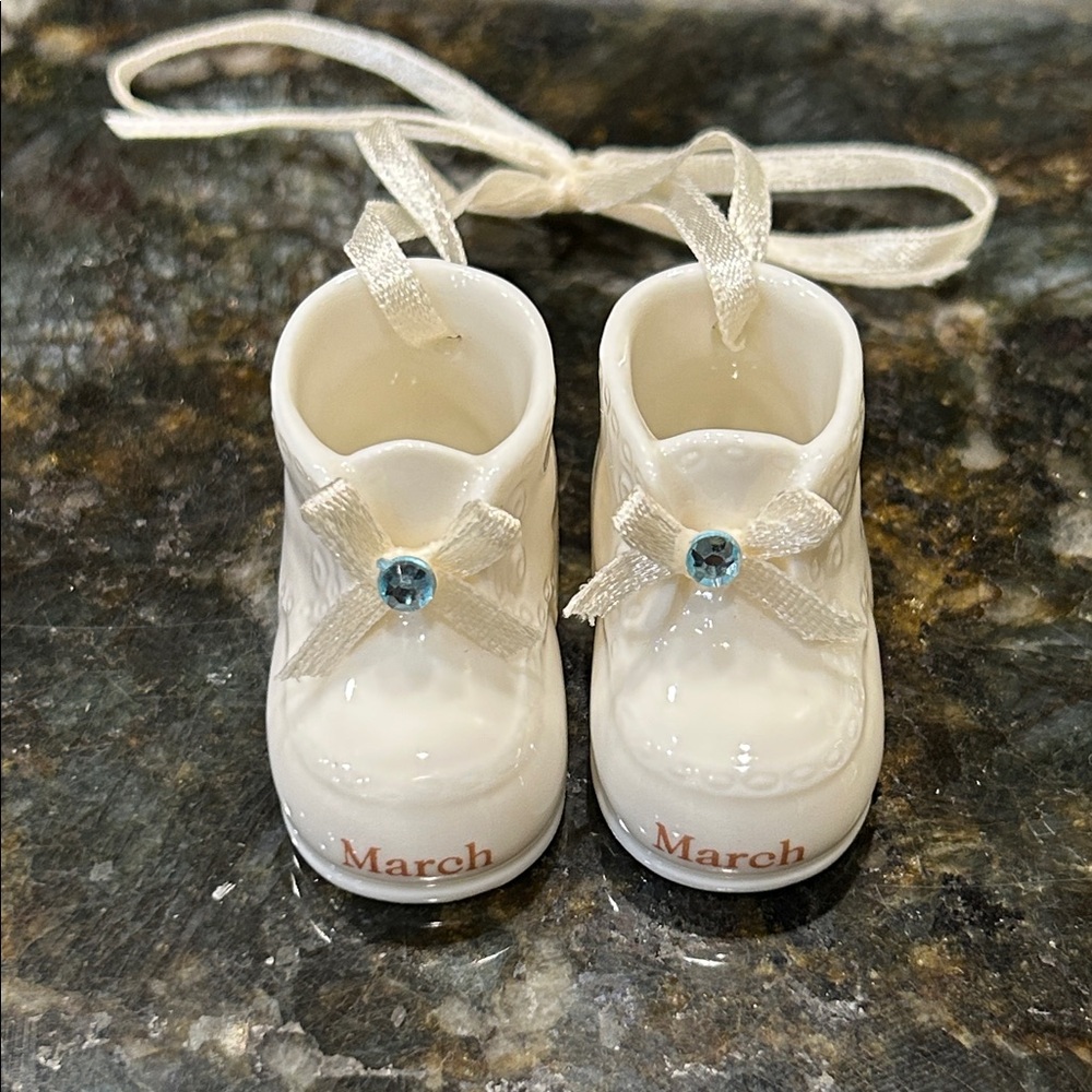 March Ceramic Baby Shoes with Ribbon
